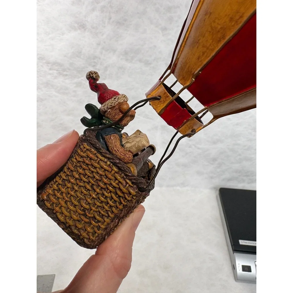Russ Berrie Teddy Bear Hot Air Balloon Christmas Ornament Red Gold 14882 Vintage